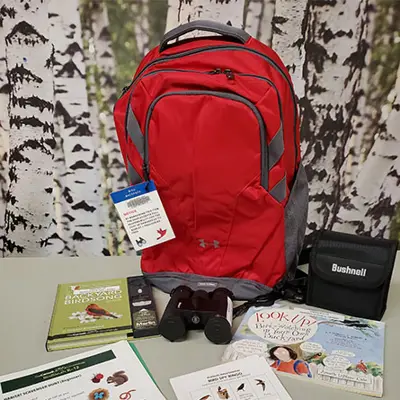Red backpack with other accessories